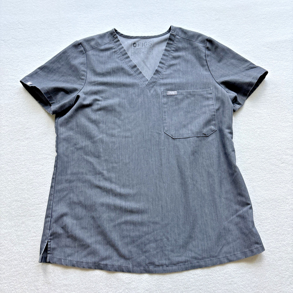 FIGS‎ Scrub Top Womens Small Gray V-Neck Short Sleeve FW1000 Pocket Technical